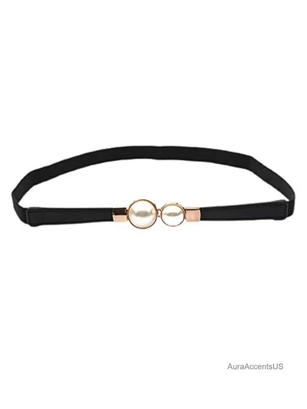PU Leather Pearl Embellished Stretch Waist Belt for Dresses
